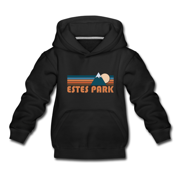 Estes Park, Colorado Youth Hoodie - Retro Mountain Youth Estes Park Hooded Sweatshirt - black