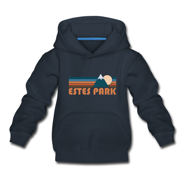 Estes Park, Colorado Youth Hoodie - Retro Mountain Youth Estes Park Hooded Sweatshirt - navy