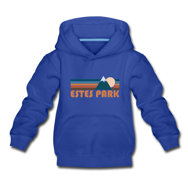 Estes Park, Colorado Youth Hoodie - Retro Mountain Youth Estes Park Hooded Sweatshirt - royal blue