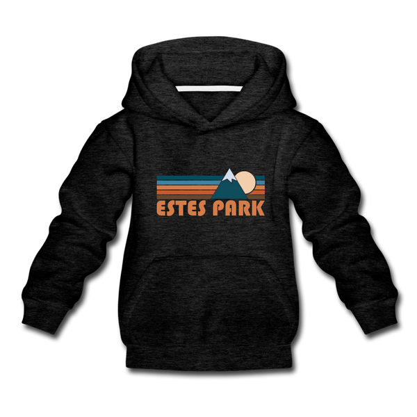 Estes Park, Colorado Youth Hoodie - Retro Mountain Youth Estes Park Hooded Sweatshirt - charcoal gray