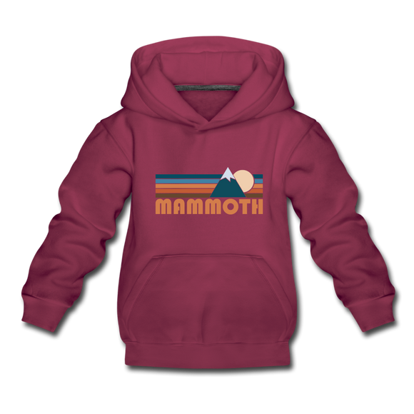 Mammoth, California Youth Hoodie - Retro Mountain Youth Mammoth Hooded Sweatshirt - burgundy