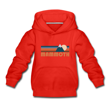 Mammoth, California Youth Hoodie - Retro Mountain Youth Mammoth Hooded Sweatshirt - red