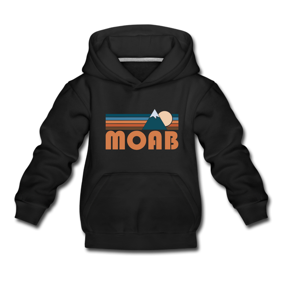 Moab, Utah Youth Hoodie - Retro Mountain Youth Moab Hooded Sweatshirt - black