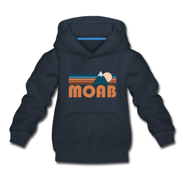 Moab, Utah Youth Hoodie - Retro Mountain Youth Moab Hooded Sweatshirt - navy