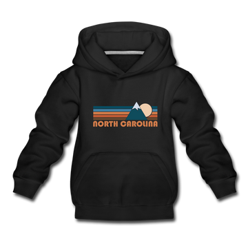 North Carolina Youth Hoodie - Retro Mountain Youth North Carolina Hooded Sweatshirt - black