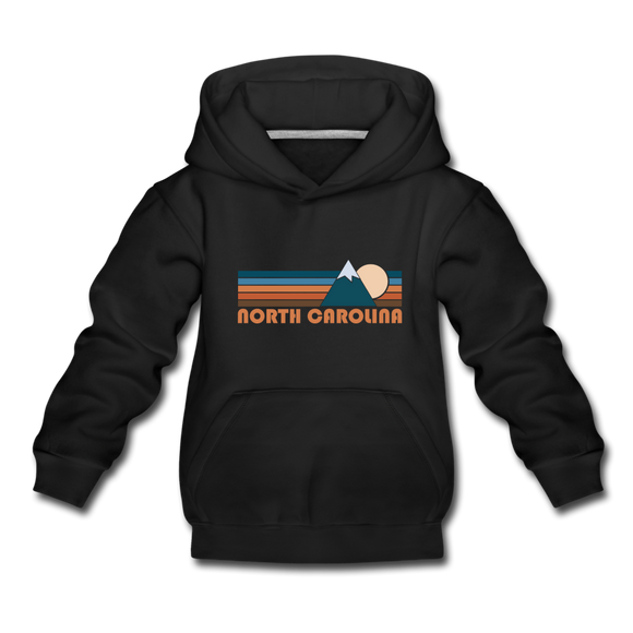 North Carolina Youth Hoodie - Retro Mountain Youth North Carolina Hooded Sweatshirt - black