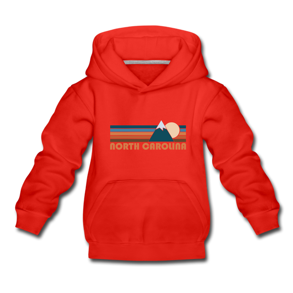 North Carolina Youth Hoodie - Retro Mountain Youth North Carolina Hooded Sweatshirt - red