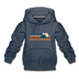 North Carolina Youth Hoodie - Retro Mountain Youth North Carolina Hooded Sweatshirt - heather denim