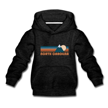 North Carolina Youth Hoodie - Retro Mountain Youth North Carolina Hooded Sweatshirt - charcoal gray