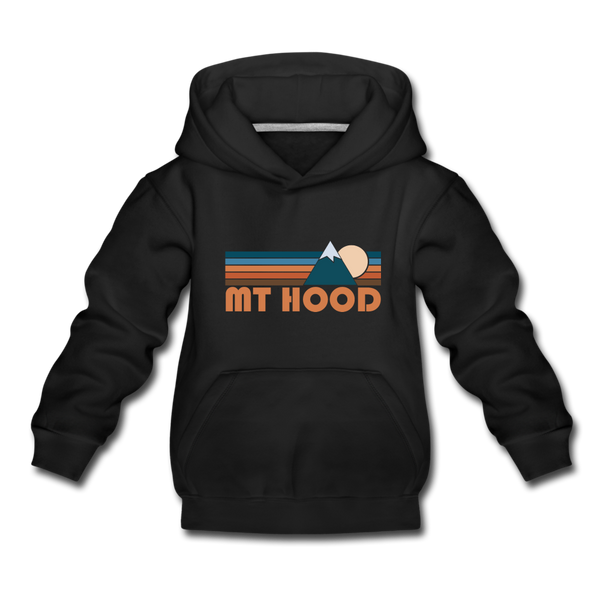 Mount Hood, Oregon Youth Hoodie - Retro Mountain Youth Mount Hood Hooded Sweatshirt - black