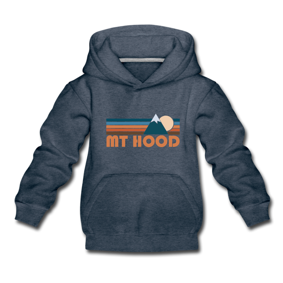 Mount Hood, Oregon Youth Hoodie - Retro Mountain Youth Mount Hood Hooded Sweatshirt - heather denim