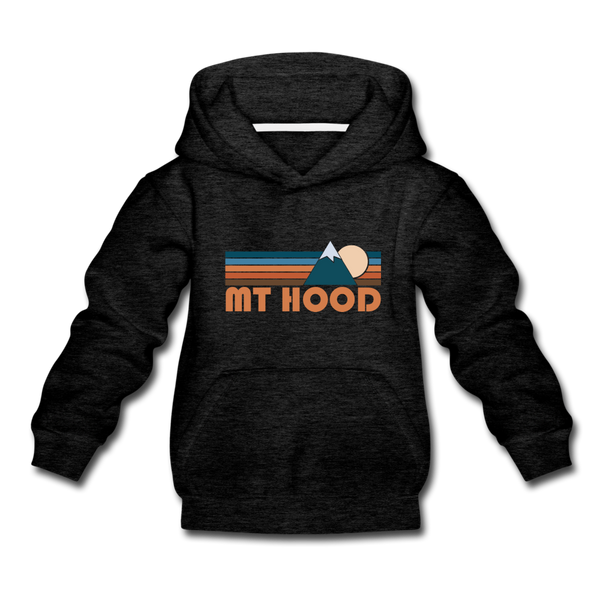 Mount Hood, Oregon Youth Hoodie - Retro Mountain Youth Mount Hood Hooded Sweatshirt - charcoal gray