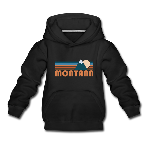 Montana Youth Hoodie - Retro Mountain Youth Montana Hooded Sweatshirt - black