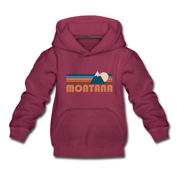 Montana Youth Hoodie - Retro Mountain Youth Montana Hooded Sweatshirt - burgundy