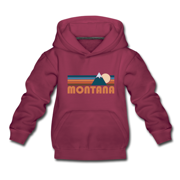 Montana Youth Hoodie - Retro Mountain Youth Montana Hooded Sweatshirt - burgundy