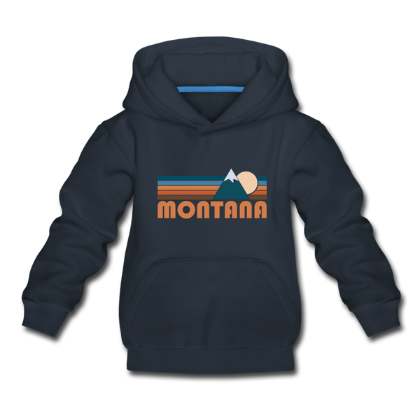Montana Youth Hoodie - Retro Mountain Youth Montana Hooded Sweatshirt - navy