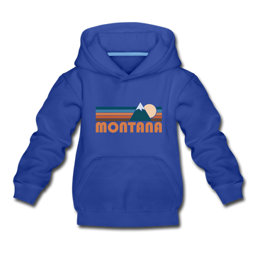 Montana Youth Hoodie - Retro Mountain Youth Montana Hooded Sweatshirt - royal blue
