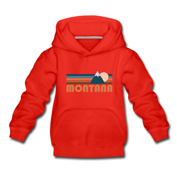 Montana Youth Hoodie - Retro Mountain Youth Montana Hooded Sweatshirt - red