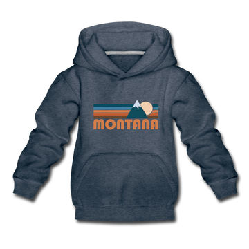 Montana Youth Hoodie - Retro Mountain Youth Montana Hooded Sweatshirt - heather denim