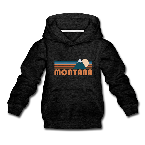 Montana Youth Hoodie - Retro Mountain Youth Montana Hooded Sweatshirt - charcoal gray