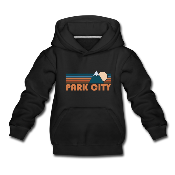 Park City, Utah Youth Hoodie - Retro Mountain Youth Park City Hooded Sweatshirt - black