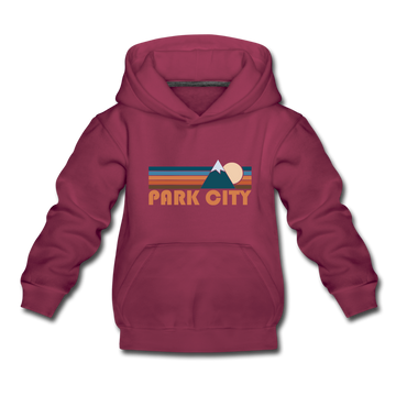 Park City, Utah Youth Hoodie - Retro Mountain Youth Park City Hooded Sweatshirt - burgundy