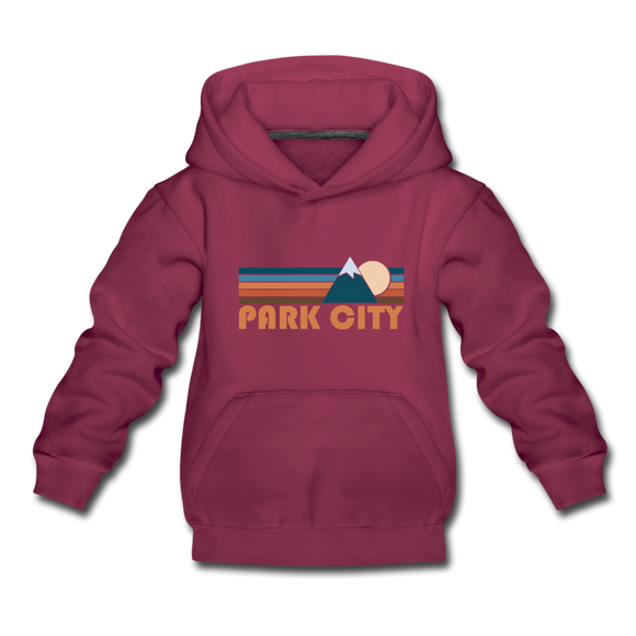 Park City, Utah Youth Hoodie - Retro Mountain Youth Park City Hooded Sweatshirt - burgundy