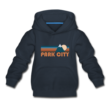 Park City, Utah Youth Hoodie - Retro Mountain Youth Park City Hooded Sweatshirt - navy
