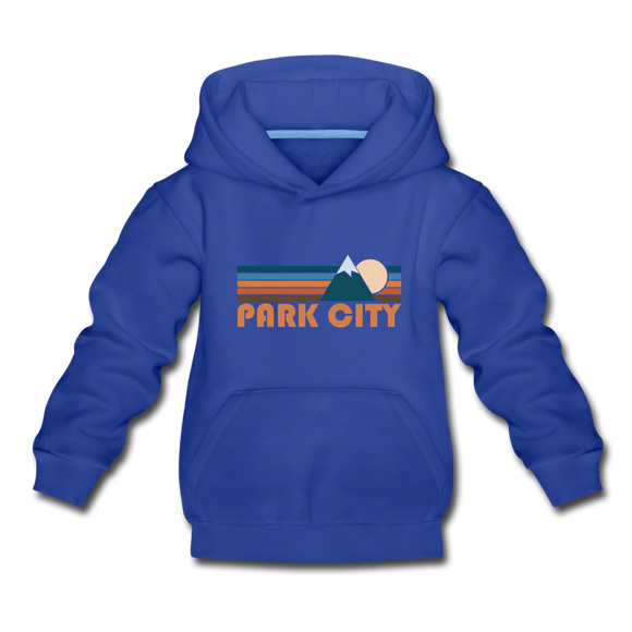 Park City, Utah Youth Hoodie - Retro Mountain Youth Park City Hooded Sweatshirt - royal blue