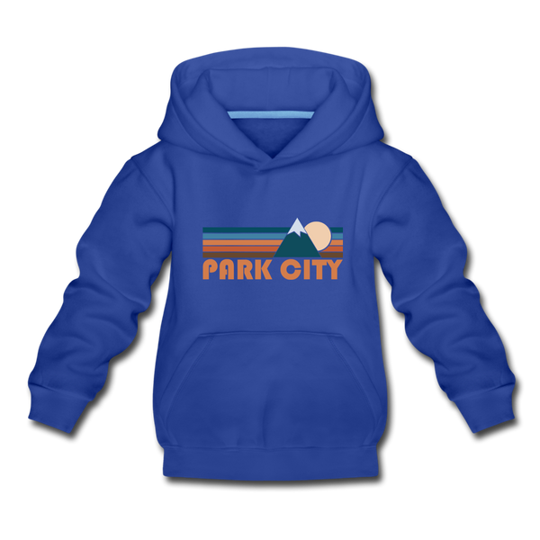 Park City, Utah Youth Hoodie - Retro Mountain Youth Park City Hooded Sweatshirt - royal blue