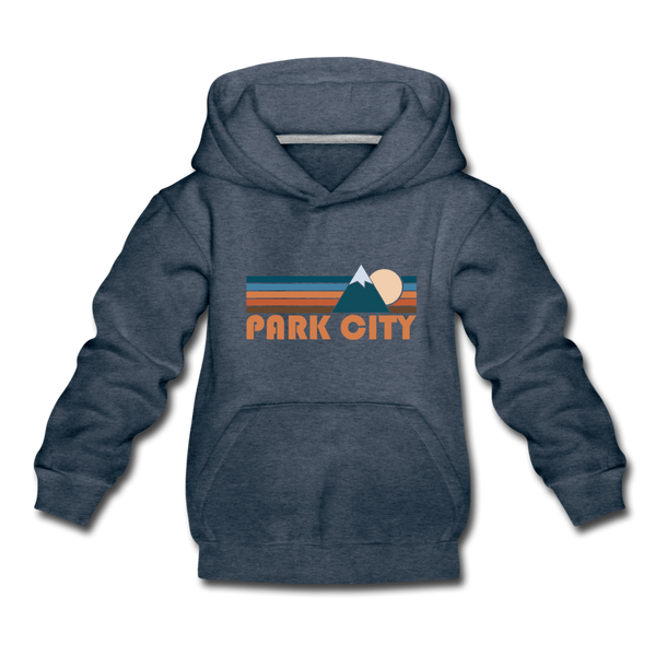 Park City, Utah Youth Hoodie - Retro Mountain Youth Park City Hooded Sweatshirt - heather denim