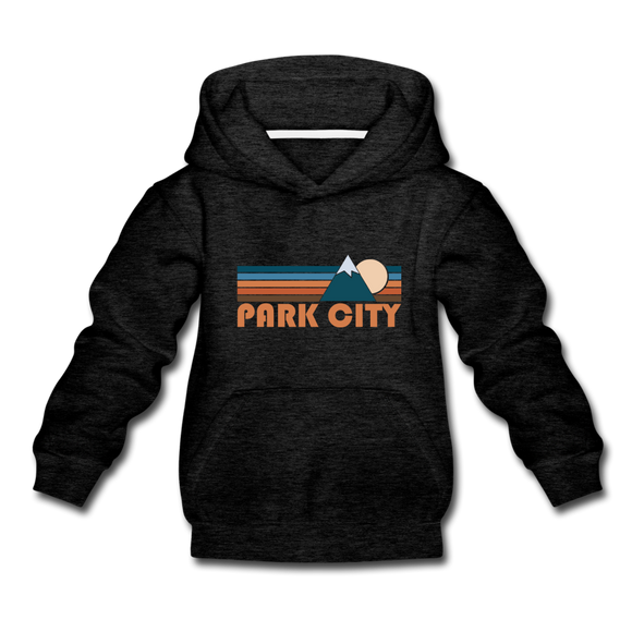 Park City, Utah Youth Hoodie - Retro Mountain Youth Park City Hooded Sweatshirt - charcoal gray