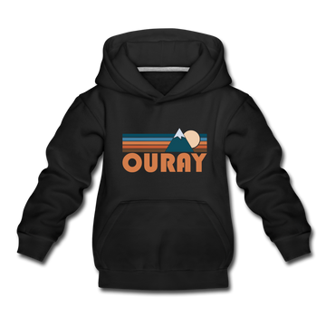Ouray, Colorado Youth Hoodie - Retro Mountain Youth Ouray Hooded Sweatshirt - black