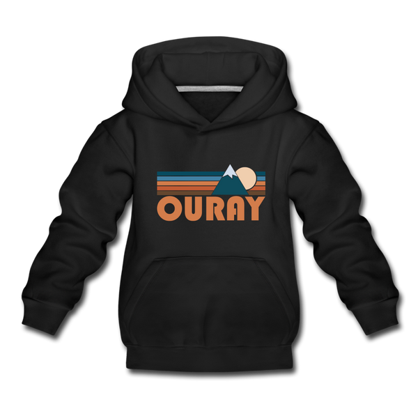 Ouray, Colorado Youth Hoodie - Retro Mountain Youth Ouray Hooded Sweatshirt - black