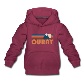 Ouray, Colorado Youth Hoodie - Retro Mountain Youth Ouray Hooded Sweatshirt - burgundy