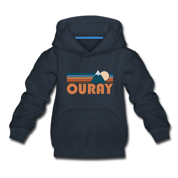 Ouray, Colorado Youth Hoodie - Retro Mountain Youth Ouray Hooded Sweatshirt - navy