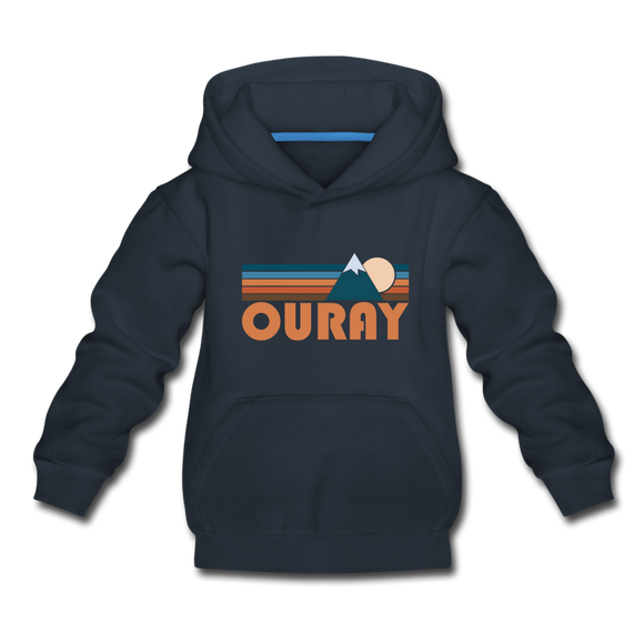 Ouray, Colorado Youth Hoodie - Retro Mountain Youth Ouray Hooded Sweatshirt - navy
