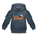 Ouray, Colorado Youth Hoodie - Retro Mountain Youth Ouray Hooded Sweatshirt - heather denim