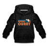 Ouray, Colorado Youth Hoodie - Retro Mountain Youth Ouray Hooded Sweatshirt - charcoal gray