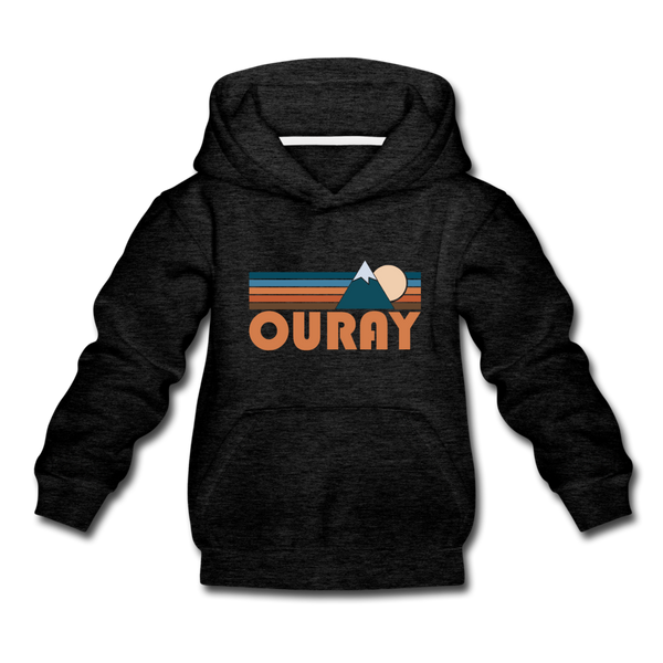 Ouray, Colorado Youth Hoodie - Retro Mountain Youth Ouray Hooded Sweatshirt - charcoal gray