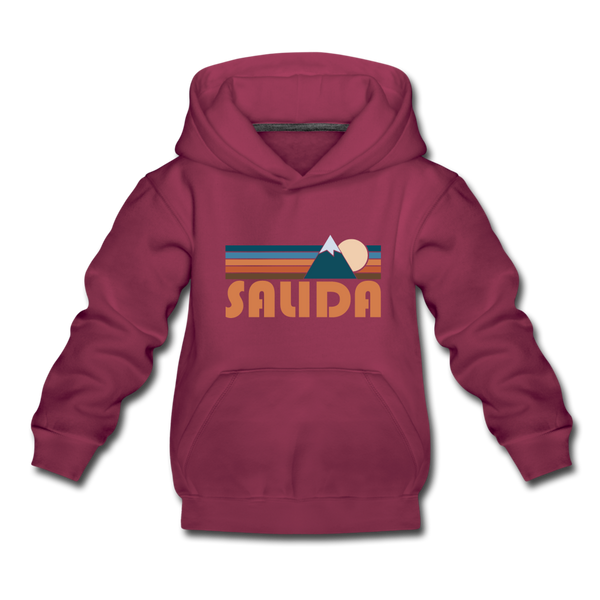 Salida, Colorado Youth Hoodie - Retro Mountain Youth Salida Hooded Sweatshirt - burgundy