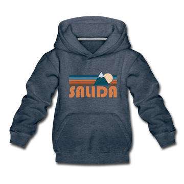 Salida, Colorado Youth Hoodie - Retro Mountain Youth Salida Hooded Sweatshirt - heather denim