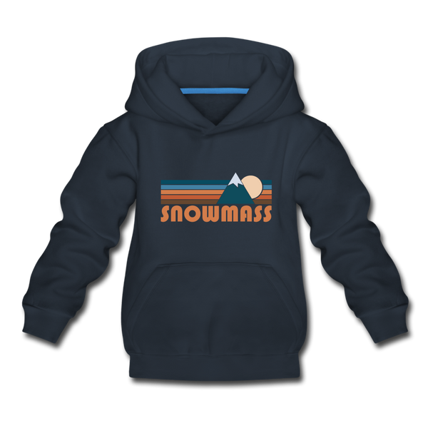 Snowmass, Colorado Youth Hoodie - Retro Mountain Youth Snowmass Hooded Sweatshirt - navy