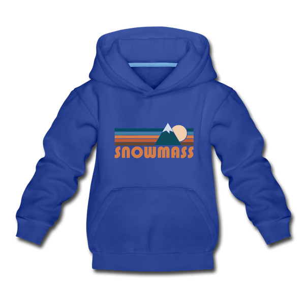 Snowmass, Colorado Youth Hoodie - Retro Mountain Youth Snowmass Hooded Sweatshirt - royal blue