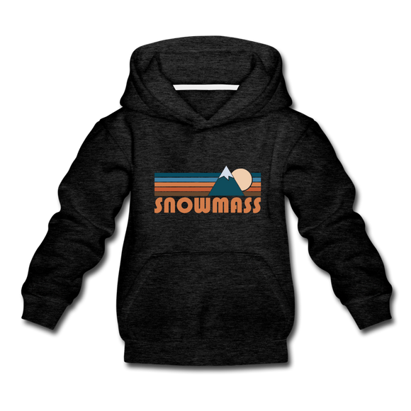 Snowmass, Colorado Youth Hoodie - Retro Mountain Youth Snowmass Hooded Sweatshirt - charcoal gray
