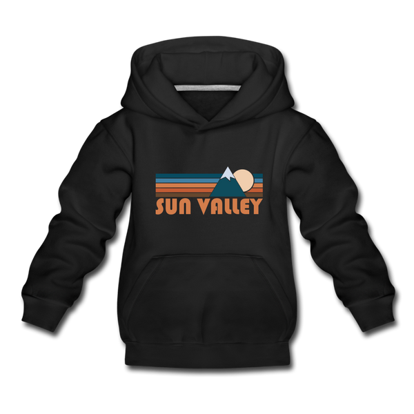 Sun Valley, Idaho Youth Hoodie - Retro Mountain Youth Sun Valley Hooded Sweatshirt - black