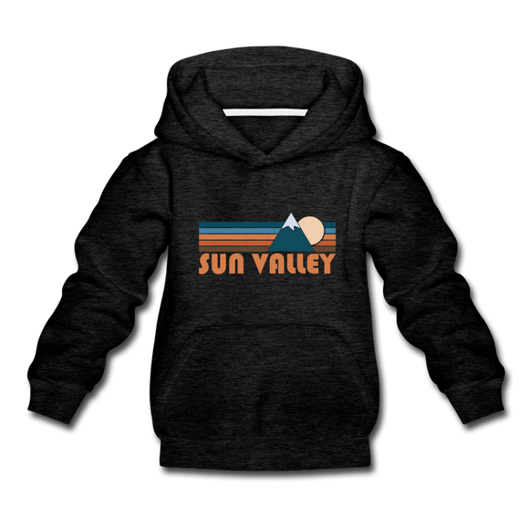 Sun Valley, Idaho Youth Hoodie - Retro Mountain Youth Sun Valley Hooded Sweatshirt - charcoal gray