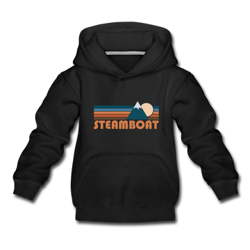 Steamboat, Colorado Youth Hoodie - Retro Mountain Youth Steamboat Hooded Sweatshirt - black