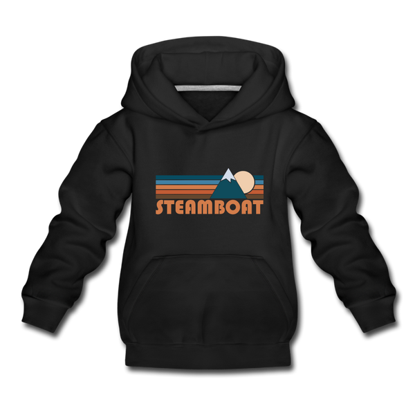 Steamboat, Colorado Youth Hoodie - Retro Mountain Youth Steamboat Hooded Sweatshirt - black