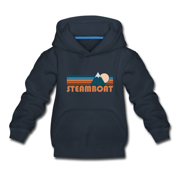 Steamboat, Colorado Youth Hoodie - Retro Mountain Youth Steamboat Hooded Sweatshirt - navy